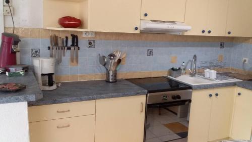 une cuisine avec un évier et un plan de travail dans l'établissement APPT 3 PIECES 42m2 + TERRASSE 9m2 REF 4044, à Le Castellas