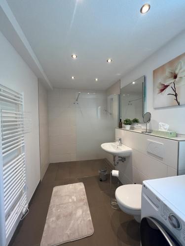 a bathroom with a toilet and a sink and a mirror at Ferienwohnung Altstadtherz in Tirschenreuth