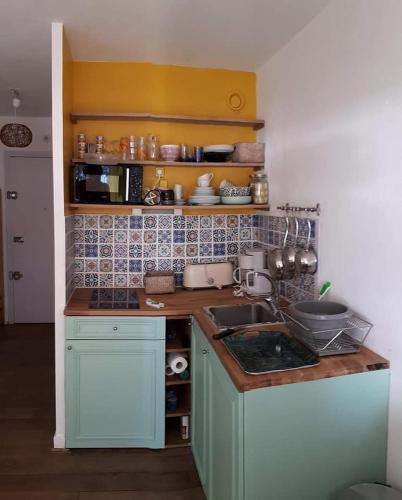 une cuisine avec un évier et un plan de travail dans l'établissement Studio Résidence Port Tamaris, à La Seyne-sur-Mer