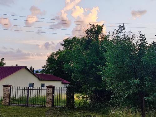 a white house with a fence and a tree at Green Cottage in Podgorica