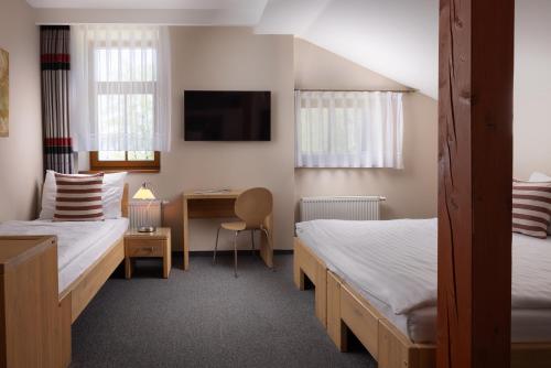 Un pat sau paturi într-o cameră la Hotel Praděd Thamm
