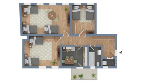 plan piętra domu z meblami w obiekcie Spacious 3 Room Apartment with Wifi and Balcony w mieście Iserlohn
