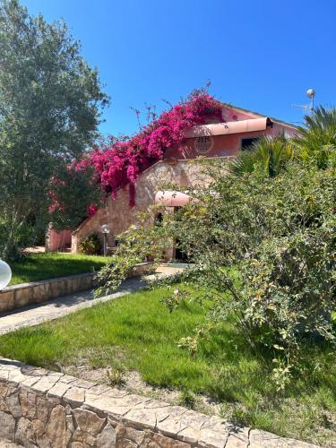 a house with pink flowers on the side of it at Hotel Fertilia in Fertilia