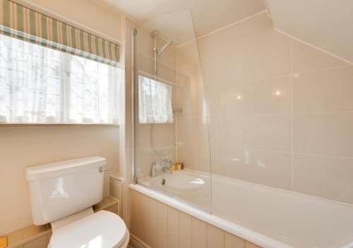 a bathroom with a toilet and a tub and a sink at Lady Cottage in Lavenham