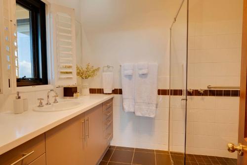 W łazience znajduje się umywalka i prysznic. w obiekcie Old Coach Road Estate w mieście Hindmarsh Valley