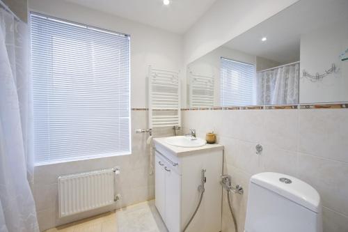 Un baño blanco con lavabo e inodoro. en Žubītes 8, en Jūrmala