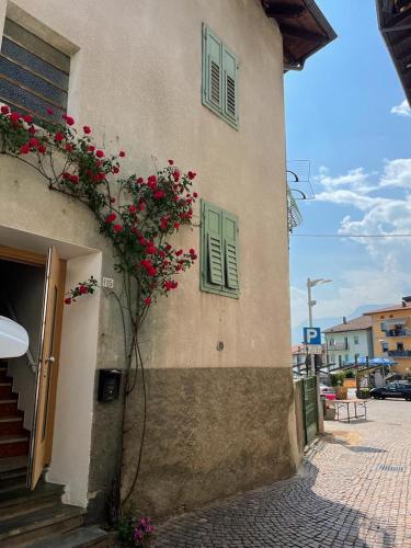 a building with a plant with red flowers on it at Casi di Lisi, la luce sulla piazza e sulle montagne in Lisignago