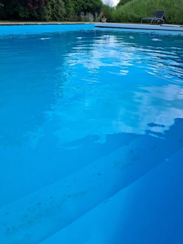 - une piscine d'eau bleue dans l'établissement Domaine de la rose, à Vaudelnay