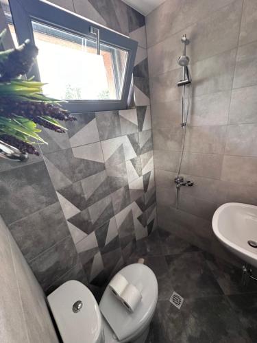 uma casa de banho com um WC e um lavatório em Family Hotel Neliya em Velingrad