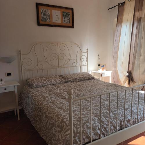 a bedroom with a bed with a white bedspread at Al Vicoletto in Fabrica di Roma
