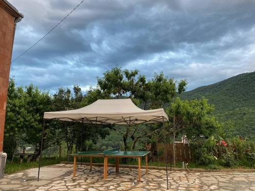 a table with an umbrella on a patio at Green Paradise in Ijevan