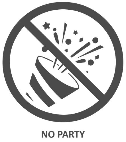 a prohibition sign for no party isolated on white illustration at Villa Selena seafront in Hanioti