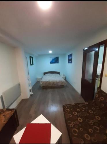 een slaapkamer met een bed in het midden van een kamer bij Juliana in Belgrado
