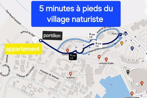 une carte des minutes où un villageknife est ramassé dans l'établissement Résidence Eureka-clim-parking-Wifi-piscine-Proche village natu, au Cap d'Agde