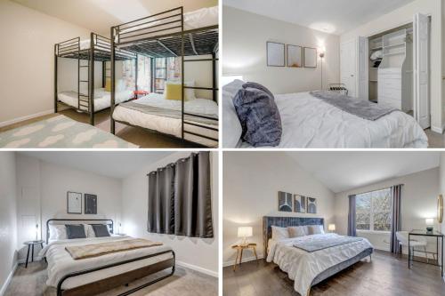 drie verschillende uitzichten op een slaapkamer met twee bedden en een kamer bij Ultimate Family Getaway Spacious 4-bedroom in Arvada