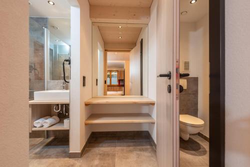 a bathroom with a toilet and a sink at Ferienalm Panorama Apartments in Schladming