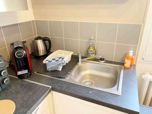 - un comptoir de cuisine avec évier et cafetière dans l'établissement Studio CHAGALL, à Chambéry