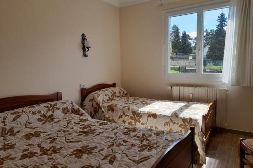 une chambre avec deux lits et une fenêtre dans l'établissement Appartement Le Panoramic vue montagne à Font Romeu, à Font-Romeu-Odeillo-Via