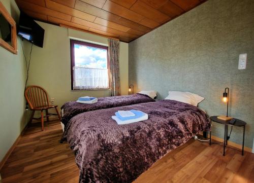 - une chambre avec 2 lits et une fenêtre dans l'établissement Gasthof Zum Burghof, à Marsberg