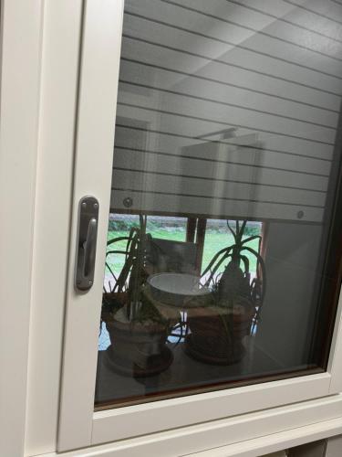 a window with a reflection of a table and plants at Mi AN HOME in Paese