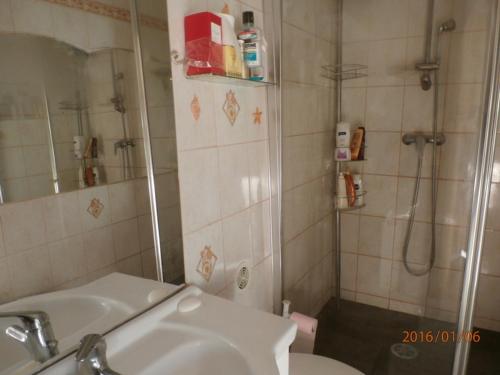une salle de bain avec toilettes, lavabo et douche dans l'établissement Provence Mas de caractère à MONTEUX entre AVIGNON LUBERON Mt VENTOUX, à Monteux