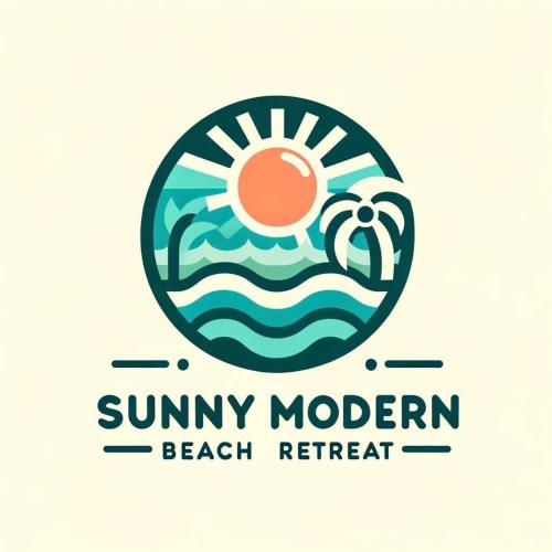 a logo for a beach retreat at Sunny Modern Beach Retreat Steps from the Shore in Saronida