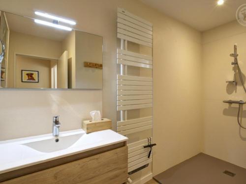 y baño con lavabo y espejo. en Gîte Montbrison, 5 pièces, 9 personnes - FR-1-496-309, en Montbrison