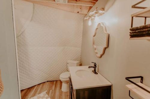CosbyにあるSlate Crossing Creekside Domeの洗面台とトイレを備えた白いバスルーム
