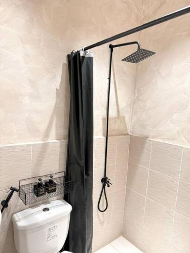a bathroom with a shower with a toilet and a sink at 2BR Home in Davao in Davao City