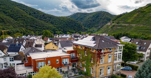 a town with houses and mountains in the background at Hotel Villa Sanct Peter in Bad Neuenahr-Ahrweiler
