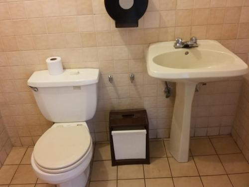 a bathroom with a toilet and a sink at Hotel Centenario in Guatemala