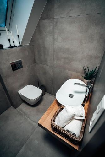 a bathroom with a toilet and a sink at Jamy House in Habovka