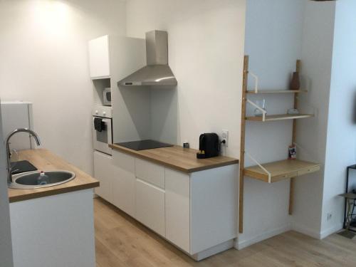 une cuisine avec un évier et un plan de travail dans l'établissement Village Vauban Suite, à Marseille