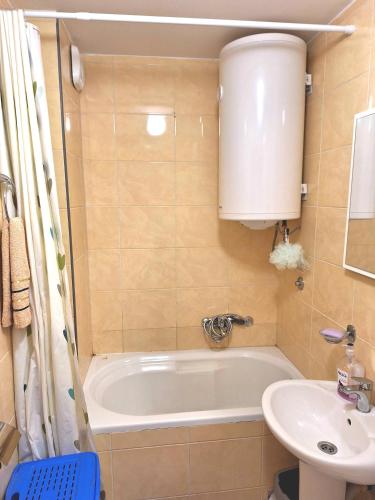 a small bathroom with a tub and a sink at Apartment Lake story in Pluzine