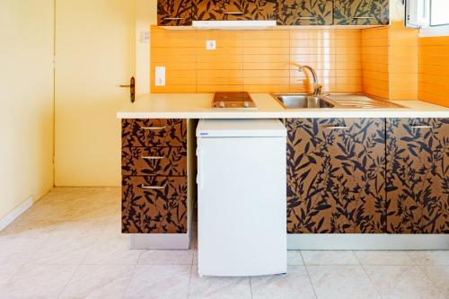 a kitchen with a sink and a counter top at Ramona in Lourdhata