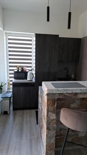 una cucina con bancone, lavandino e bancone sidx sidx di Apartman ANI a Fiume (Rijeka)