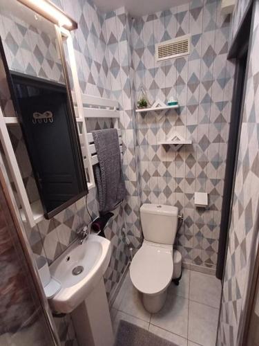 a small bathroom with a toilet and a sink at Le studio 2 F in Ault