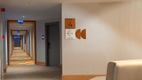 a hallway of a building with a stairway at Kleopatra Dreams Beach Hotel in Alanya