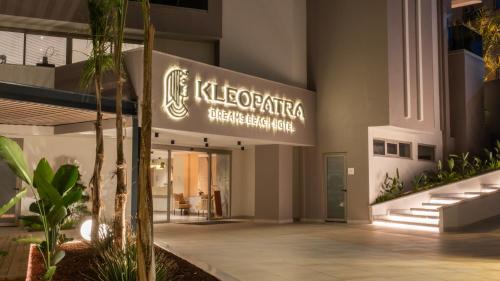 a lobby of a building with a sign that reads kleopatraethewegian at Kleopatra Dreams Beach Hotel in Alanya