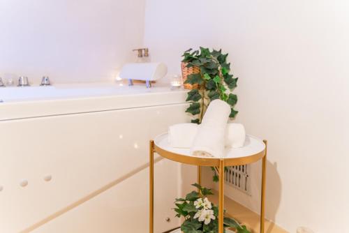 a bathroom with a plant on the wall at La Parenthèse Grassoise-Votre échappée romantique in Grasse