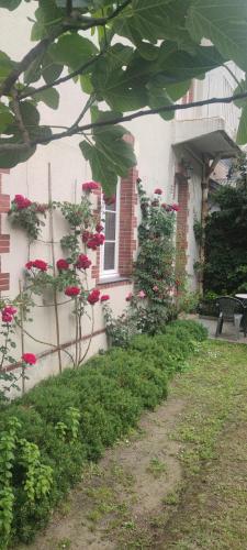 une maison avec des fleurs rouges sur son côté dans l'établissement Oasis de verdure en centre ville, à Nantes