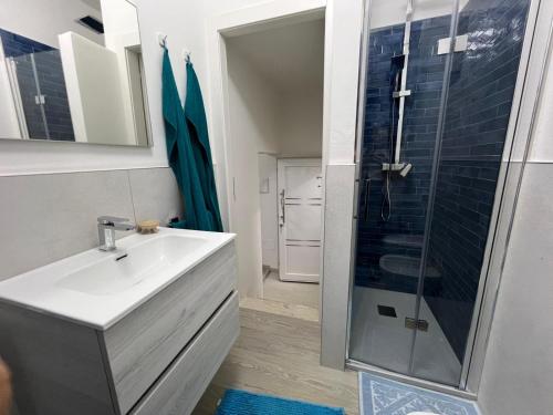 a bathroom with a sink and a shower at Palazzo Nicole in Adria