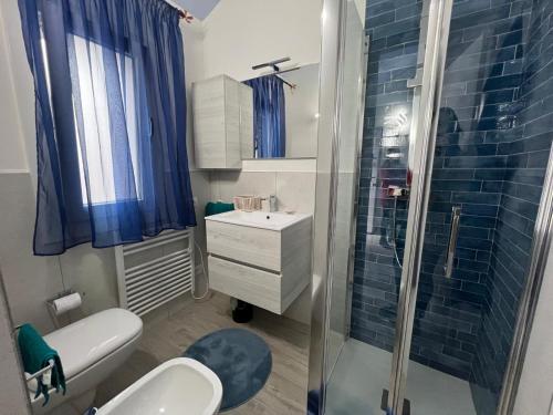 W łazience znajduje się prysznic, toaleta i umywalka. w obiekcie Palazzo Nicole w Adrii