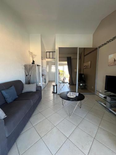 TV a/nebo společenská místnost v ubytování Appartement vue mer golfe de Saint-Tropez