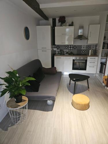 un salon avec un canapé et une table dans l'établissement Logement avec jardin gare St Charles, à Marseille