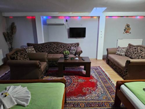 - un salon avec des canapés, une table et une télévision dans l'établissement Genex-M, à Bugojno