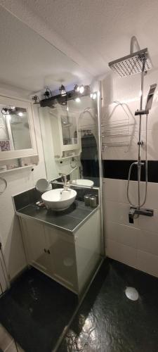 une salle de bain avec un lavabo et une douche dans l'établissement Green Village - Entre nature et mer, à La Grande Motte