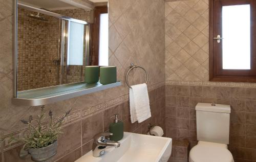 a bathroom with a sink and a toilet and a mirror at PYRGOS RALLI ESTATE Guesthouse in Egina