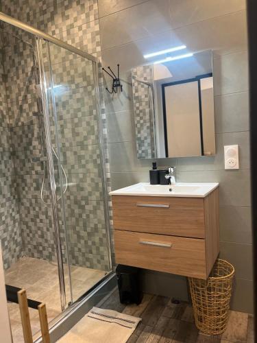 une salle de bain avec un lavabo et une douche dans l'établissement Cocooning à cognac, à Cognac