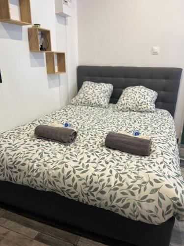 un lit avec deux oreillers dessus dans l'établissement Cocooning à cognac, à Cognac